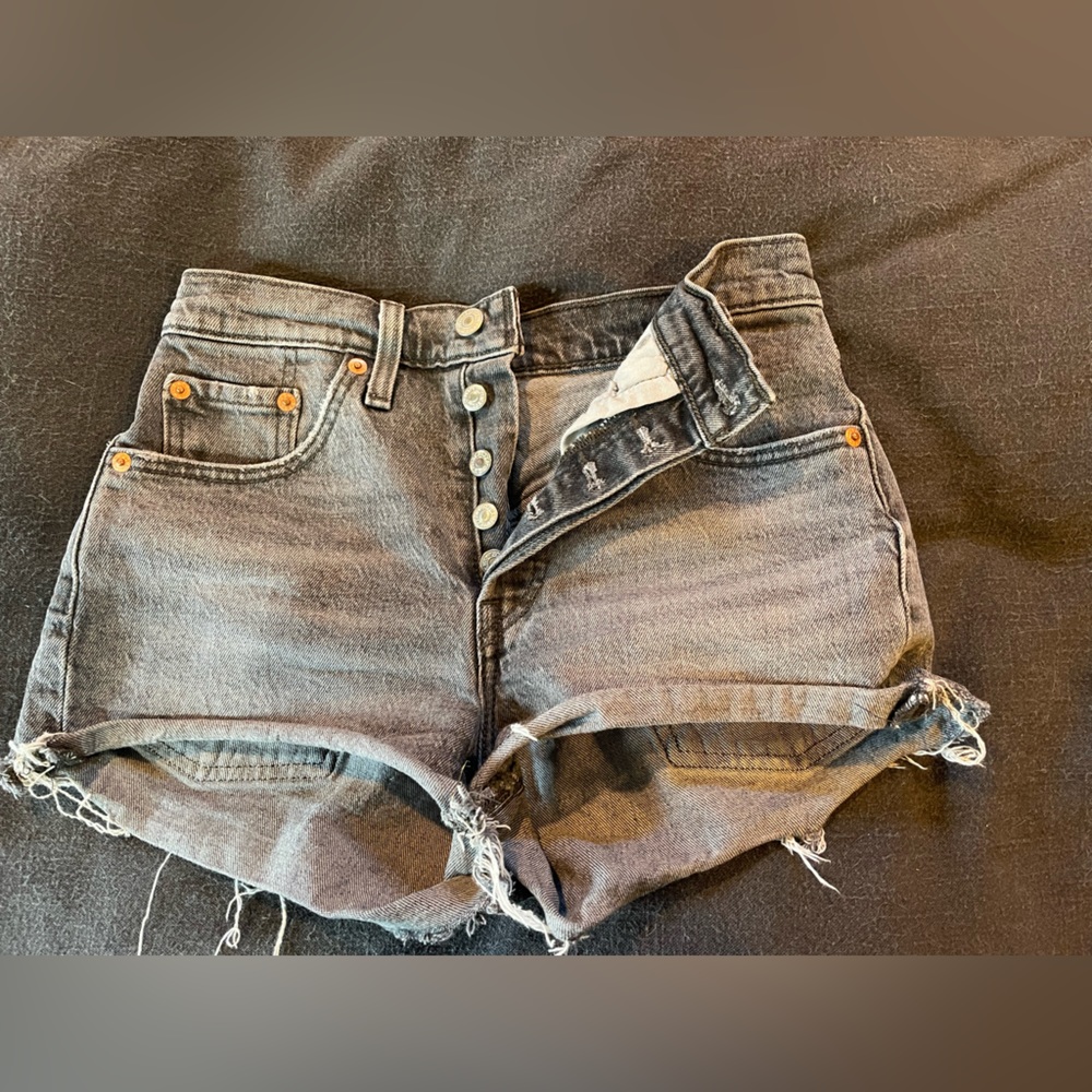 Womens Levi Washed Black Jean shorts